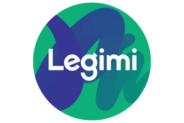 Logotyp Legimi - koło w kolorze granatowym i zielony, biały napis Legimi